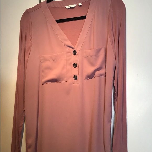 Reitmans Dusty Rose Women’s Long Sleeves Top 2 different Fabrics Size USM - Picture 2 of 10